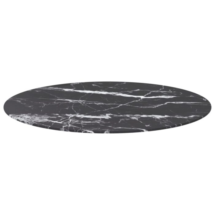 Dessus de table noir Ø90x1 cm verre trempé avec design marbre – Image 2