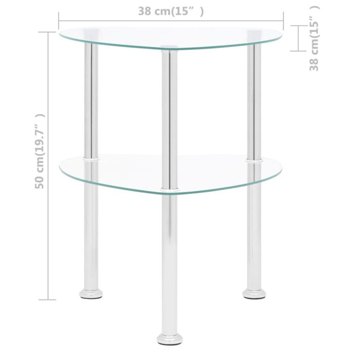 Table d'appoint 2 niveaux Transparent 38x38x50 cm Verre trempé – Image 7