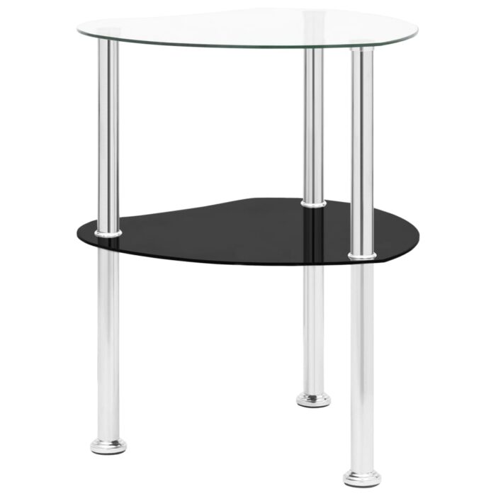 Table 2 niveaux Transparent et noir 38x38x50 cm Verre trempé – Image 1