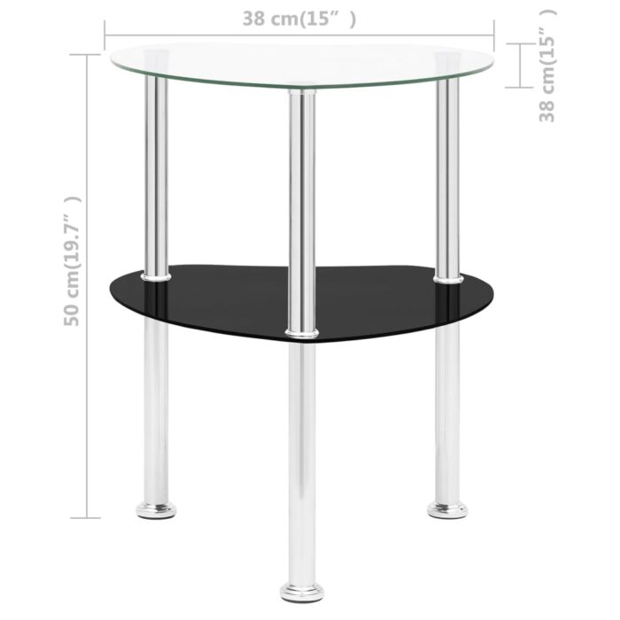 Table 2 niveaux Transparent et noir 38x38x50 cm Verre trempé – Image 7