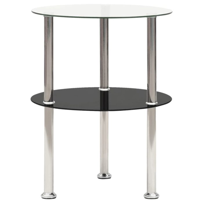 Table d'appoint 2 niveaux Transparent et noir 38cm Verre trempé – Image 1