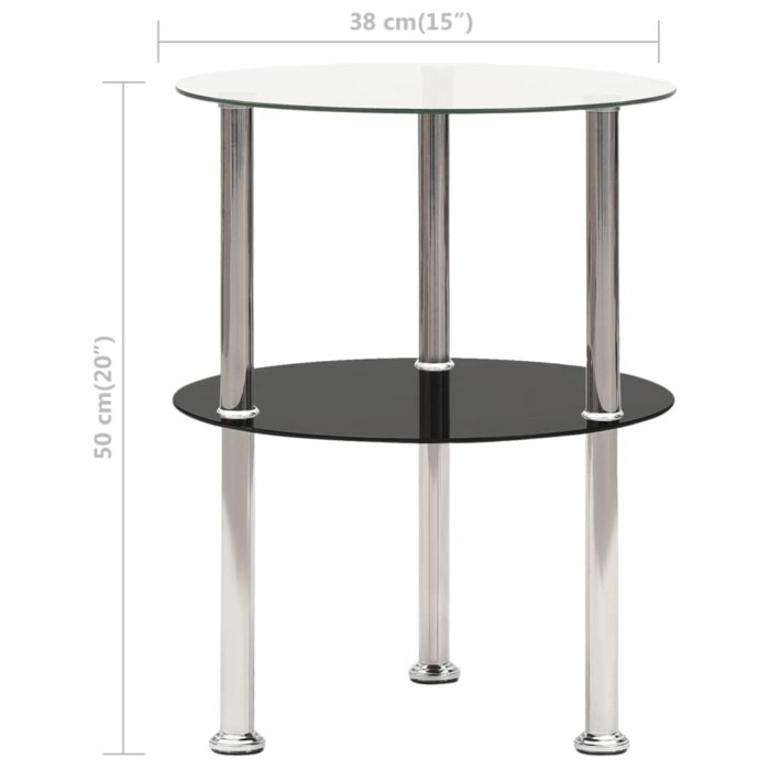 Table d'appoint 2 niveaux Transparent et noir 38cm Verre trempé – Image 4