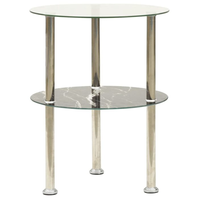 Table 2 niveaux Transparent et noir marbre 38 cm Verre trempé – Image 1