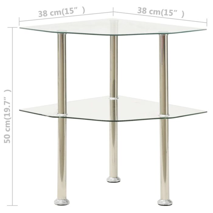 Table d'appoint 2 niveaux Transparent 38x38x50 cm Verre trempé – Image 4