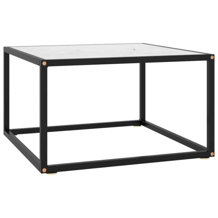 Table basse Noir avec verre marbre blanc 60x60x35 cm – Image 1