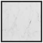 Table basse Noir avec verre marbre blanc 60x60x35 cm – Image 2