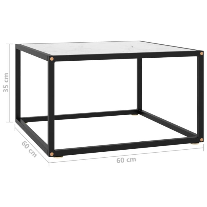 Table basse Noir avec verre marbre blanc 60x60x35 cm – Image 4