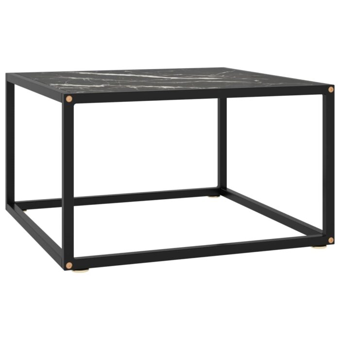 Table basse Noir avec verre marbre noir 60x60x35 cm – Image 1