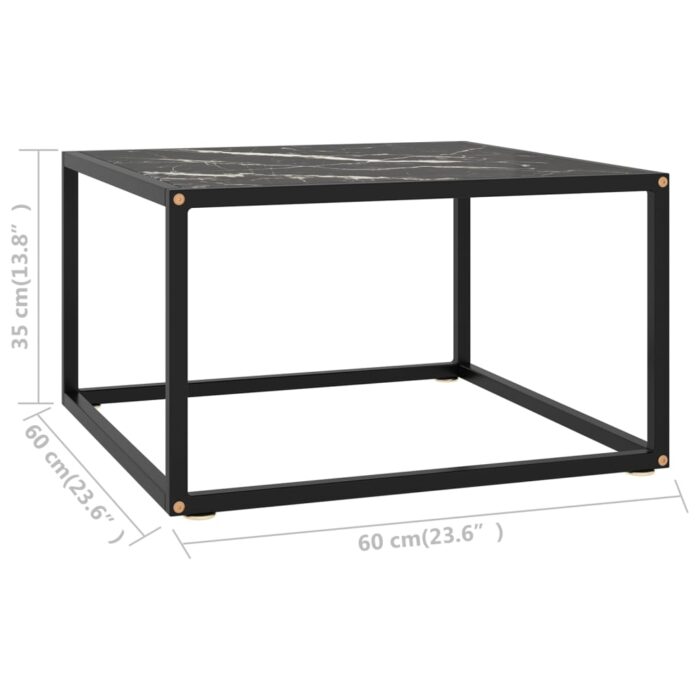 Table basse Noir avec verre marbre noir 60x60x35 cm – Image 4