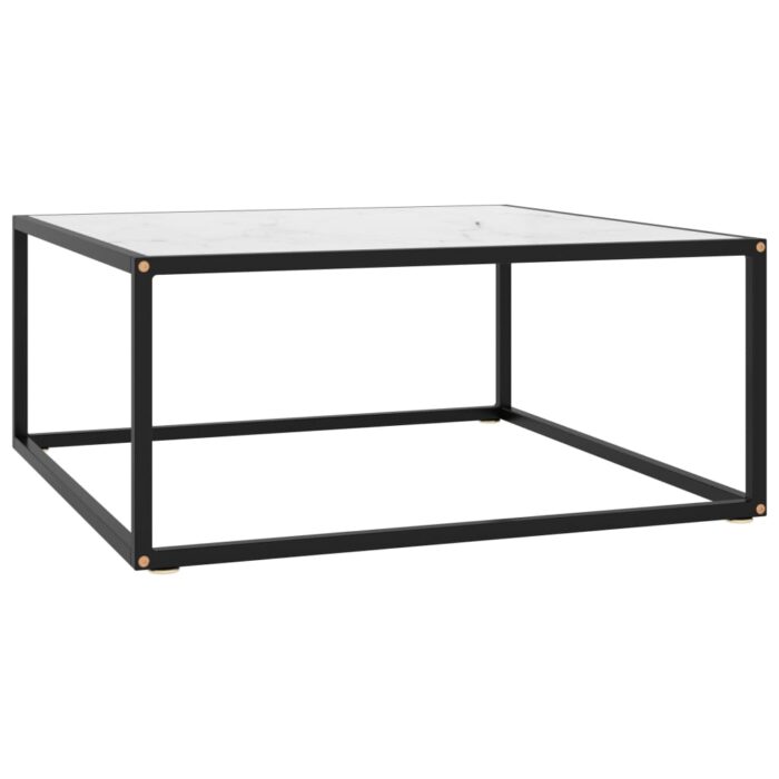 Table basse Noir avec verre marbre blanc 80x80x35 cm – Image 1