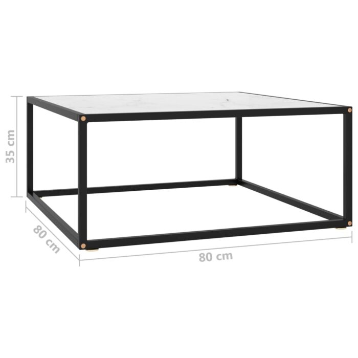 Table basse Noir avec verre marbre blanc 80x80x35 cm – Image 4