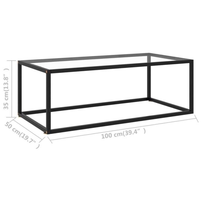 Table basse Noir avec verre trempé 100x50x35 cm – Image 5