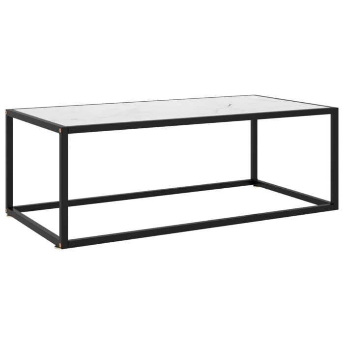 Table basse Noir avec verre marbre blanc 100x50x35 cm – Image 1