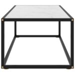 Table basse Noir avec verre marbre blanc 100x50x35 cm – Image 2