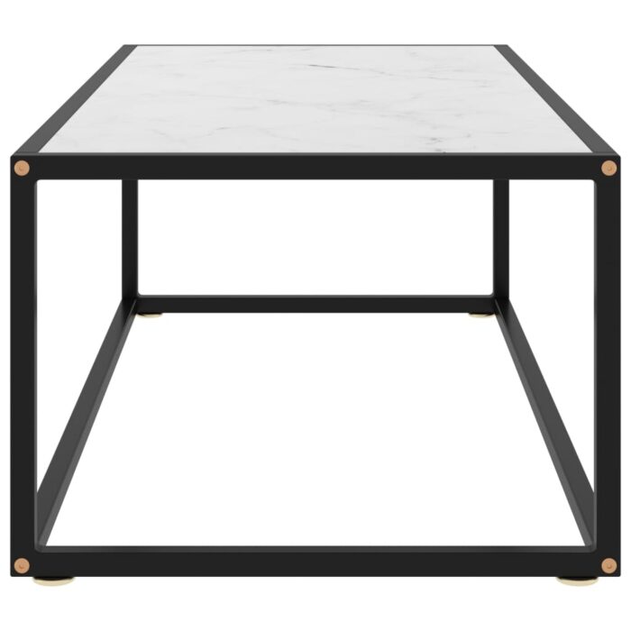 Table basse Noir avec verre marbre blanc 100x50x35 cm – Image 2