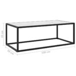 Table basse Noir avec verre marbre blanc 100x50x35 cm – Image 5