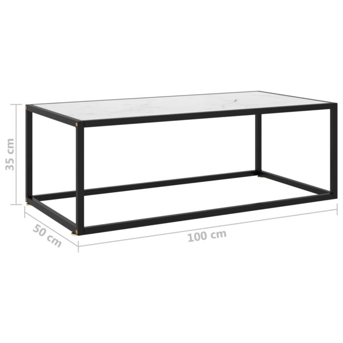 Table basse Noir avec verre marbre blanc 100x50x35 cm – Image 5