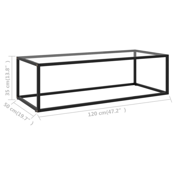 Table basse Noir avec verre trempé 120x50x35 cm – Image 5