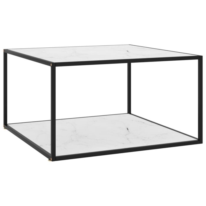 Table basse Noir avec verre marbre blanc 90x90x50 cm – Image 1