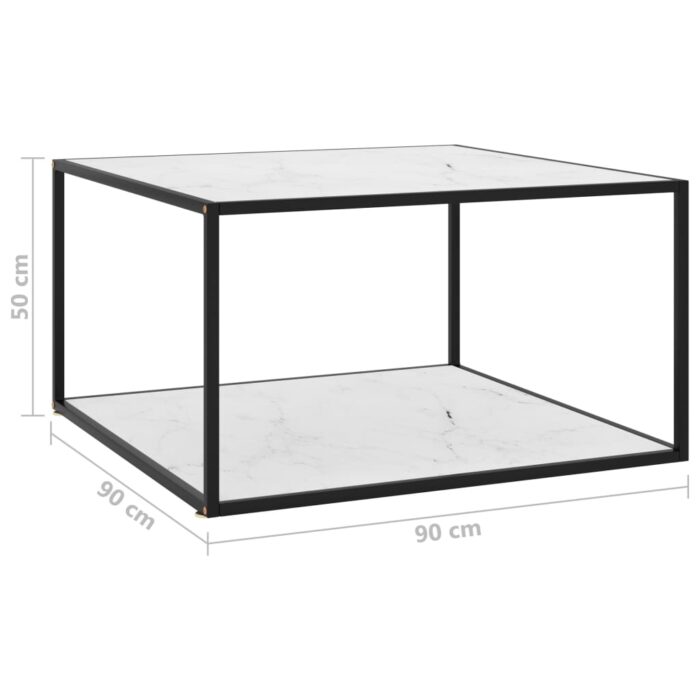 Table basse Noir avec verre marbre blanc 90x90x50 cm – Image 4