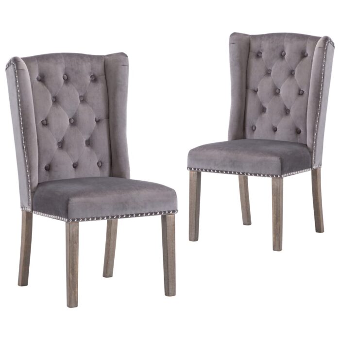 Chaises à manger lot de 2 gris velours – Image 1