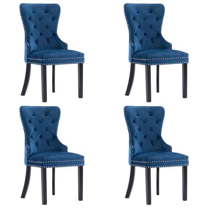 Chaises à manger lot de 4 bleu velours – Image 1
