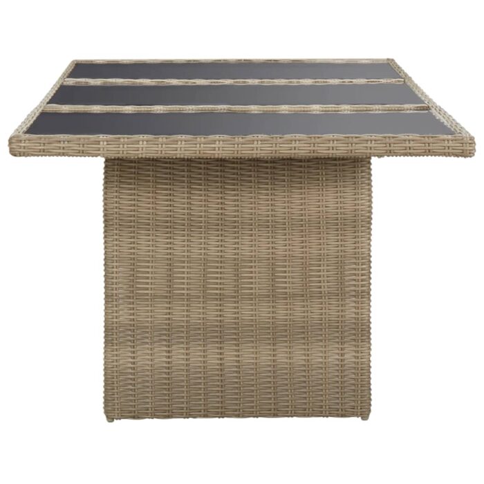 Table à manger Marron 200x100x74 cm Verre et résine tressée – Image 2