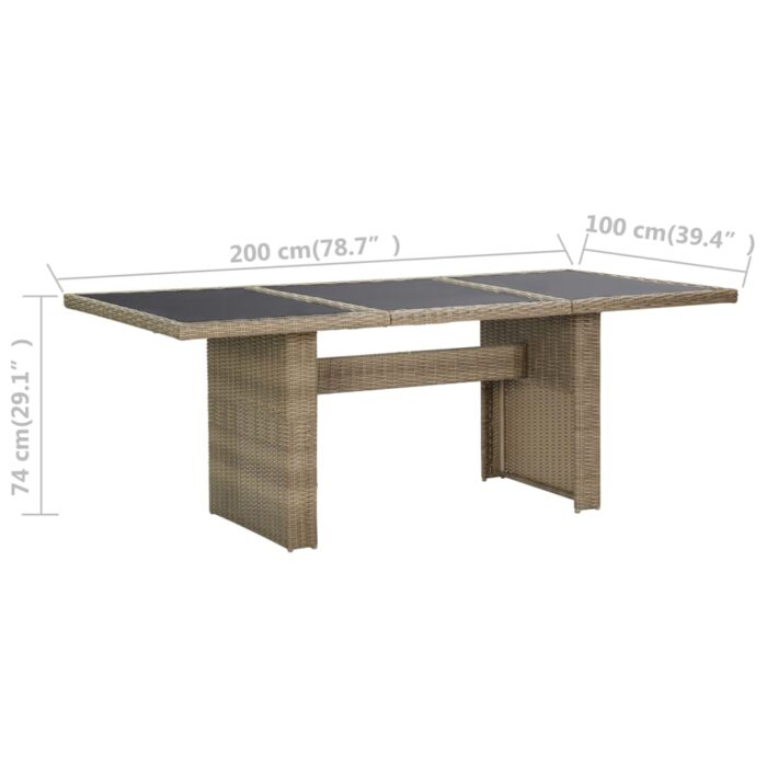 Table à manger Marron 200x100x74 cm Verre et résine tressée – Image 5