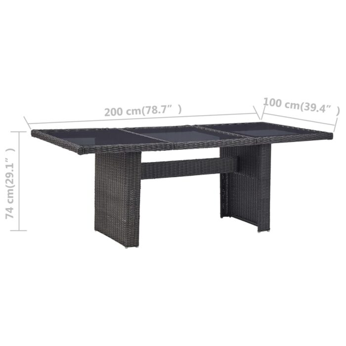 Table à manger Noir 200x100x74 cm Verre et résine tressée – Image 5
