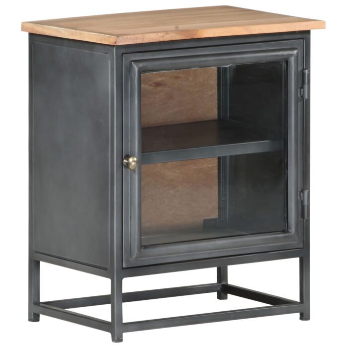 Table de chevet Gris 40x30x50 cm Bois d'acacia massif – Image 10