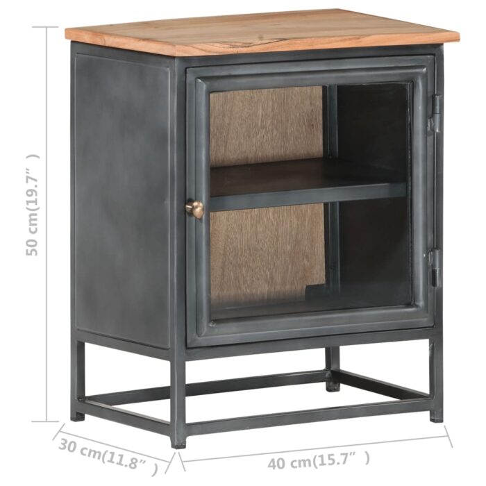 Table de chevet Gris 40x30x50 cm Bois d'acacia massif – Image 6