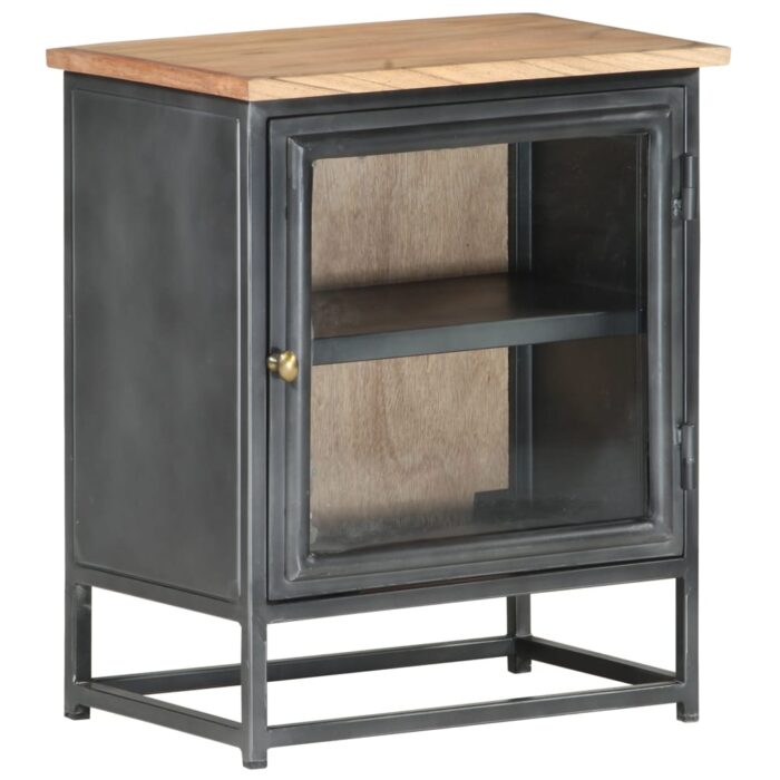 Table de chevet Gris 40x30x50 cm Bois d'acacia massif – Image 7