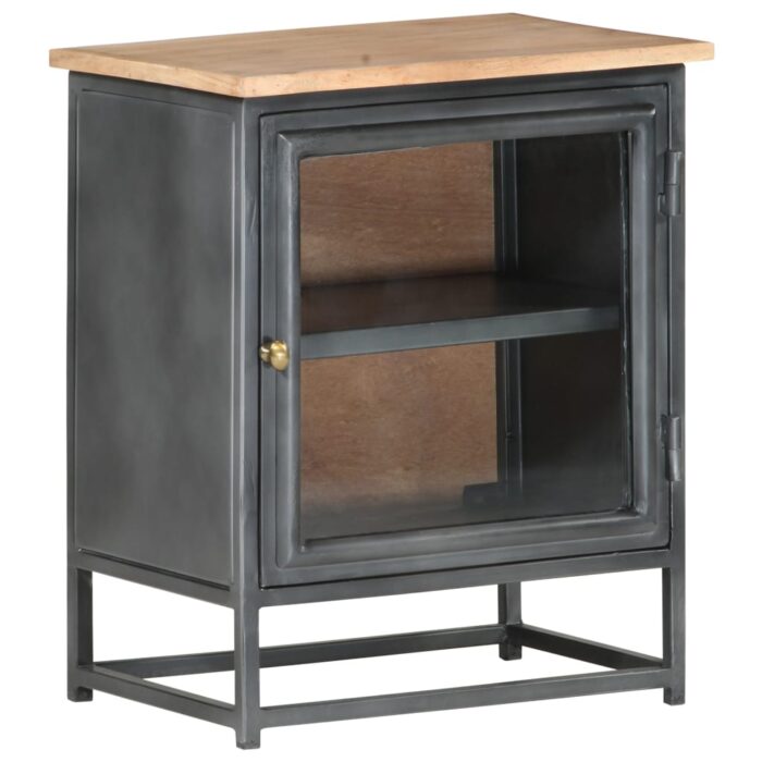 Table de chevet Gris 40x30x50 cm Bois d'acacia massif – Image 9