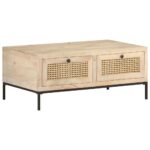 Table basse 90x50x37 cm Bois de manguier et canne naturelle
