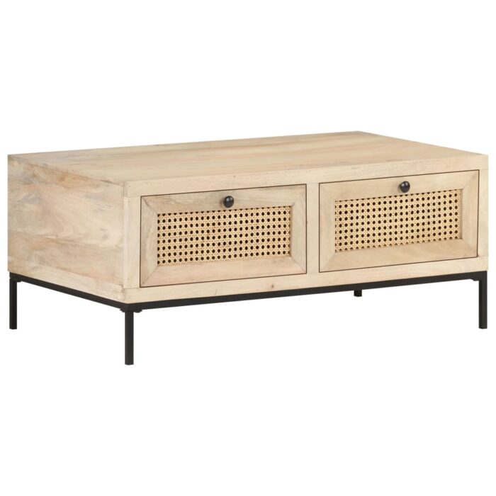 Table basse 90x50x37 cm Bois de manguier et canne naturelle – Image 10