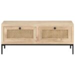 Table basse 90x50x37 cm Bois de manguier et canne naturelle – Image 2