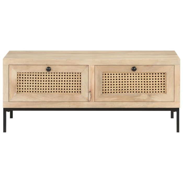 Table basse 90x50x37 cm Bois de manguier et canne naturelle – Image 2