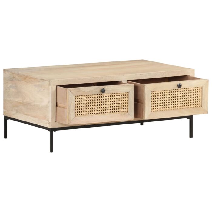 Table basse 90x50x37 cm Bois de manguier et canne naturelle – Image 3