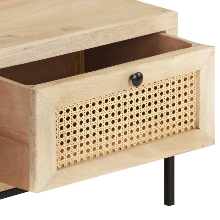 Table basse 90x50x37 cm Bois de manguier et canne naturelle – Image 5