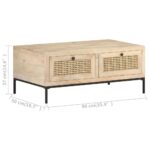Table basse 90x50x37 cm Bois de manguier et canne naturelle – Image 6