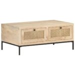 Table basse 90x50x37 cm Bois de manguier et canne naturelle – Image 7