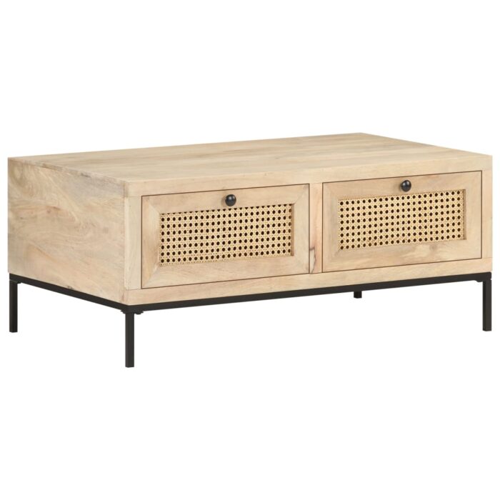 Table basse 90x50x37 cm Bois de manguier et canne naturelle – Image 7