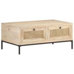 Table basse 90x50x37 cm Bois de manguier et canne naturelle – Image 8