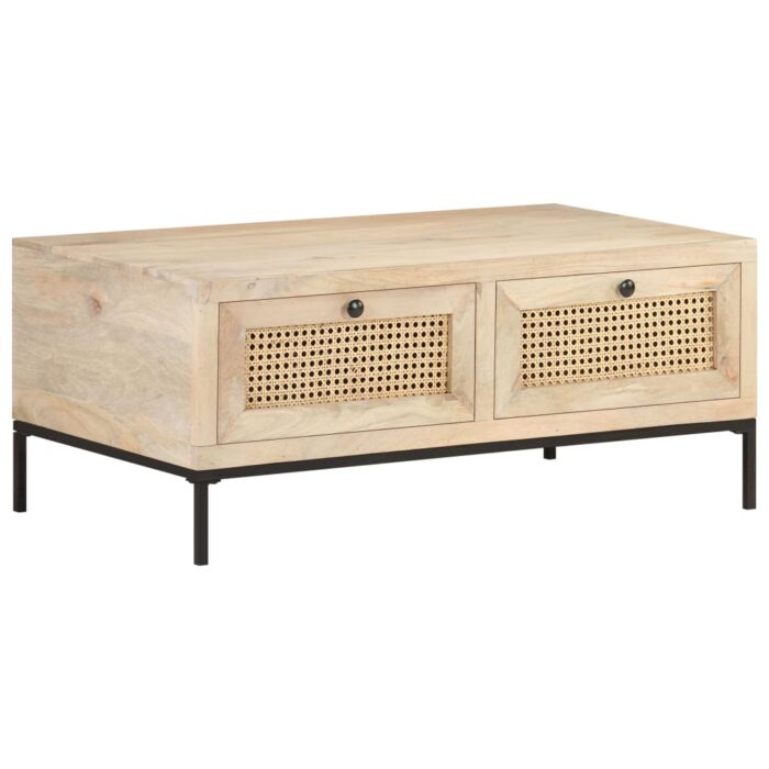 Table basse 90x50x37 cm Bois de manguier et canne naturelle – Image 8