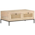 Table basse 90x50x37 cm Bois de manguier et canne naturelle – Image 9