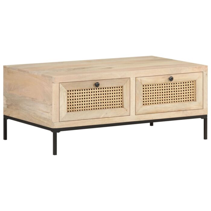 Table basse 90x50x37 cm Bois de manguier et canne naturelle – Image 9