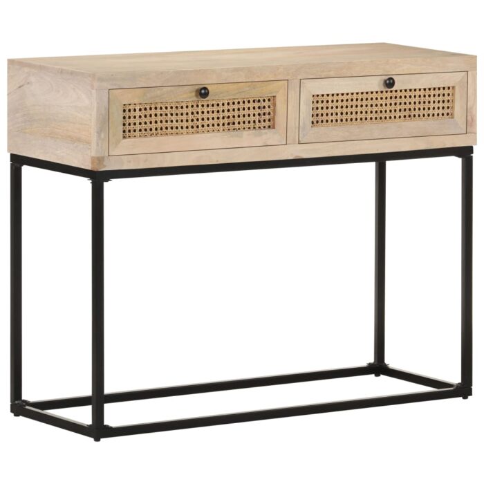 Table console 100x35x76 cm Bois de manguier et canne naturelle – Image 1