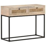 Table console 100x35x76 cm Bois de manguier et canne naturelle – Image 10
