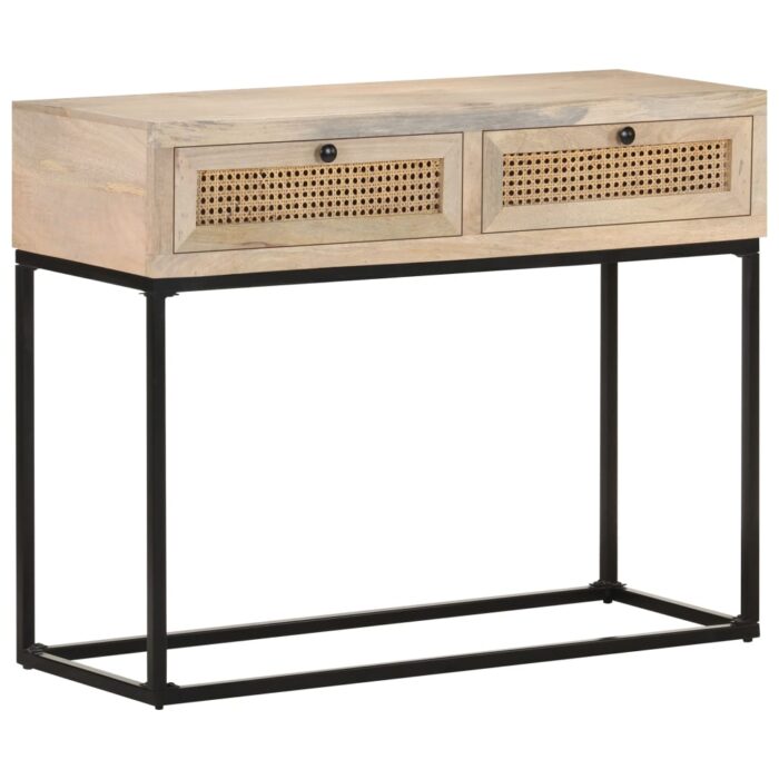 Table console 100x35x76 cm Bois de manguier et canne naturelle – Image 10