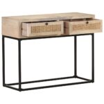 Table console 100x35x76 cm Bois de manguier et canne naturelle – Image 3